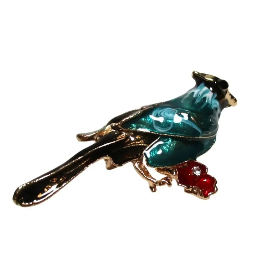 Green & Black Enameled Gold Tone Bird Brooch NWOT